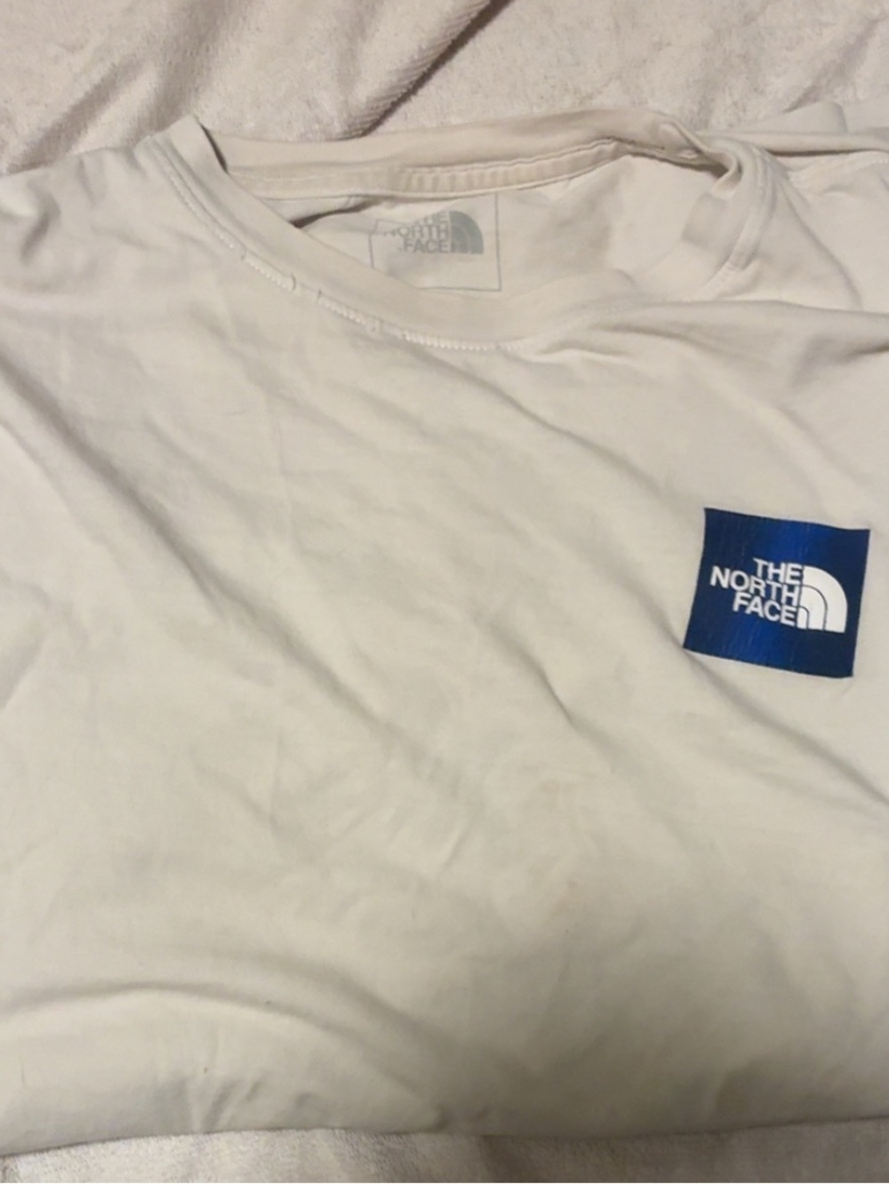 The North Face White Short-Sleeve Tee with Blue Logo Pocket